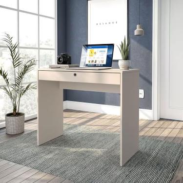 Imagem de Escrivaninha Retangular Conquista Moderno 1 Gaveta MDF 90CM Off White para Escritório e Estudo