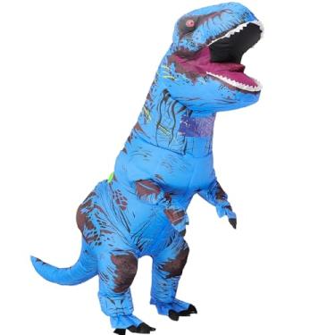 Imagem de MASTAOUTDOOR Fantasia inflável T-rex para adultos, fantasia de dinossauro, divertida, festa de Halloween, cosplay, dinossauro (azul)