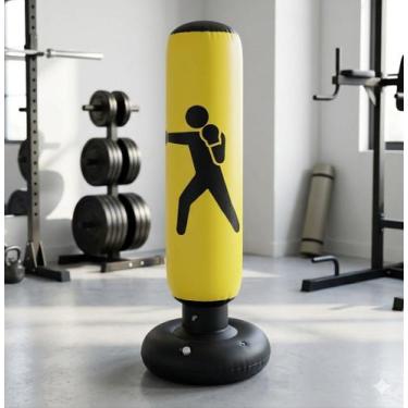 Imagem de Saco de Pancada Amarelo Inflável 1,5m Mina Gold  Treino Funcional, Box
