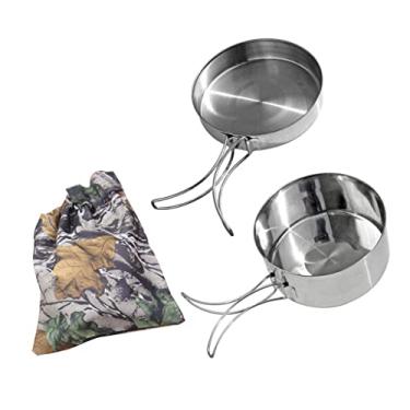 Imagem de LEIPUPA Conjunto de 2 peças de panela e frigideira, kit de utensílios de cozinha antiaderente para caminhadas, piquenique, churrasco, chaleira, frigideira com bolsa de armazenamento