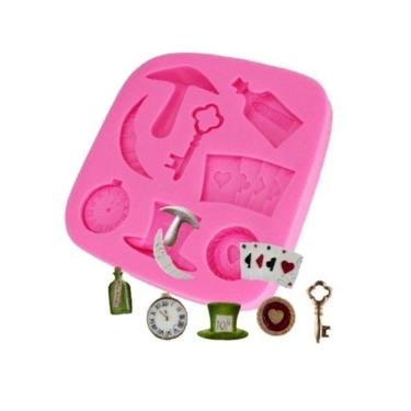 Imagem de Molde De Silicone Alice No País Das Maravilhas, Relógio, Cartas, Chave