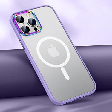 Imagem de Capa magnética de acrílico fosco de luxo para iphone 13 pro max para iphone 12 pro max colorida lente mental capa de silicone, magnético lavanda, para iphone 12