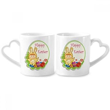 Imagem de Conjunto de canecas de porcelana Happy Easter Yellow Bunny Child Egg Culture Couple Ceramic Lover Cup Heart Handle