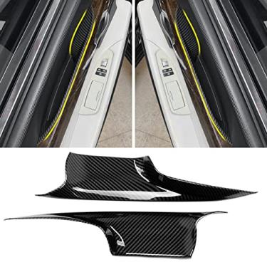 Imagem de Jaronx Compatível com capas de maçaneta de porta BMW série 7, padrão de fibra de carbono F01/F02, capas de puxador de porta, lado do motorista e do passageiro da fileira dianteira (F01/F02 730 740 750