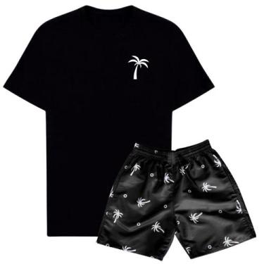 Imagem de Kit Camiseta Algodão Premium E Short Tactel Com Bolsos Top Moda Praia