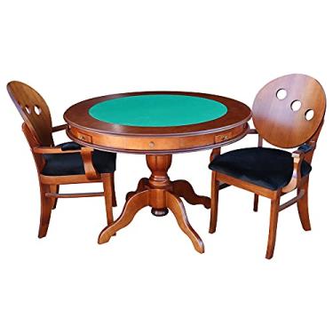 Imagem de Conjunto Mesa e Poltrona de Jogos Carteado 2 Lugares J-Bonomo e Teseu Redonda Tampo Reversível com Gavetas e Porta Copos Imbuia - Gran Belo