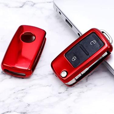 Imagem de SELIYA Capa dobrável de TPU para chave de carro com controle remoto, adequada para VW Polo Jetta Golf MK6 Tiguan Touareg 2 3 4 5 botões, vermelho