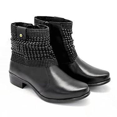 Imagem de Bota Feminina Cano Curto Couro Solado Antiderrapante Malha Zíper Preta Cor:Preto;Tamanho:34;Gênero:Feminino