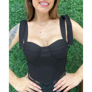 Imagem de Cropped Slim Corselet com Bojo e 4 Alças com Laço Preto
