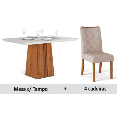 Imagem de Conjunto: Mesa Sala Jantar Itália c/ Tampo Madeirado c/ Vidro 120cm + 4 Cadeiras Golden Terrara/OW/Claro - DJ Móveis