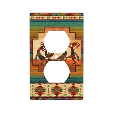 Imagem de Placa de parede de receptáculo de dispositivo duplex de 1 gangue, sudoeste nativo americano Kokopelli decorativa frente e verso capas de tomada elétrica, tamanho 11,4 x 7 cm