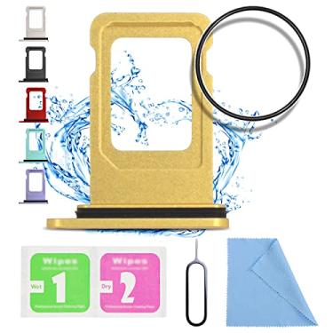 Imagem de ASDAWN Substituição para iPhone 11 Slot para cartão SIM para iPhone 11 Suporte de bandeja de cartão SIM à prova d'água Anel de borracha e pino SIM (versão SIM único 6,1 polegadas) (amarelo)