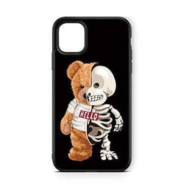 Imagem de Hng Kiang Hu Capa compatível com iPhone 14 Plus (6,7 polegadas), caveira de esqueleto, urso, estampa animal, TPU (poliuretano termoplástico) preto macio + capa protetora de material espelhado