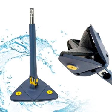 Imagem de Mop Triangular Giratório 360 Esfregão De Limpeza Ajustável Limpa Vidros Piso E Parede Cor Azul Esfregão triangulo com função de espremer água Cabo Longo Rodo Magico Limpeza Profunda