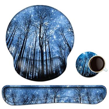 Imagem de Mouse Pad Teclado Descanso de Pulso, Gel Antiderrapante Suporte de Pulso Mouse Pad para Escritório em Casa, Computador Laptop Mesa Tipist Gamer, Almofada Confortável Mousepad com Espuma de Memória Ergonômica, Galaxy Forest