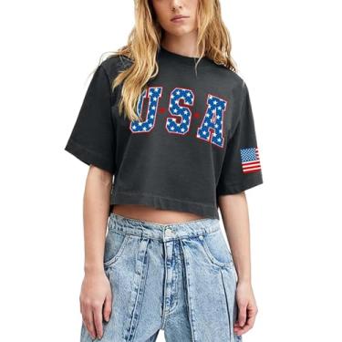 Imagem de Camiseta feminina com bandeira americana patriótica de 4 de julho camiseta manga curta Memorial Day camiseta cropped para meninas, #12 - Cinza, GG