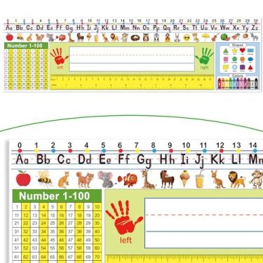 Imagem de Etiquetas autoadesivas de 43 x 12 cm para mesas de estudante de sala de aula, placas de nome de manuscrito multiuso com letras do alfabeto, tabela de números, régua (pacote com 24)