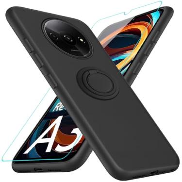 Imagem de Capa para celular Xiaomi Redmi A3 4G com protetor de tela de vidro, suporte de anel giratório de 360° com suporte/suporte de silicone TPU à prova de choque capa protetora para Xiaomi Redmi A3 4G/Poco