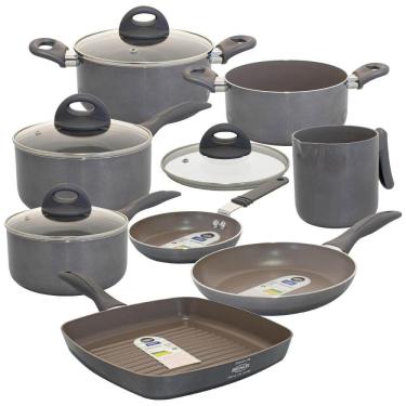 Imagem de Conjunto de Panelas Antiaderente Ceramic Life Smart Plus Cinza 8 Peças - Brinox