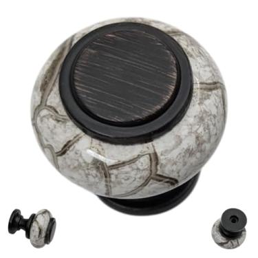 Imagem de DIY Decor Hub - 10 puxadores de armário de bronze polido a óleo com detalhes de cerâmica cinza granito para armários, gavetas, cômodas, penteadeiras, armários