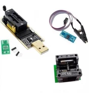 Imagem de Kit Gravador de Eprom Ch341a + Pinça Guarra Jacaré + Adaptador 200 mil
