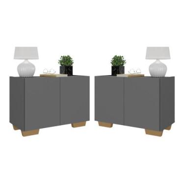 Imagem de Kit 2 Mesas de Cabeceira 2 Portas e Pés Multimóveis MP4139, Grafite/Na