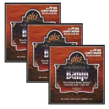 Imagem de GHS Strings Cordas de Banjo de 5 Cordas de Aço Inoxidável - Quase Médio, 3 Conjuntos de PF185