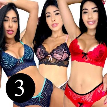 Imagem de Kit 3 Conjunto Sortido Aurora Bicolor Com Fecho Renda Luxo - Adessa, G