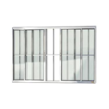 Imagem de Janela de Aluminio de Correr 100x200cm 4 Folhas com Grade e Vidro Liso
