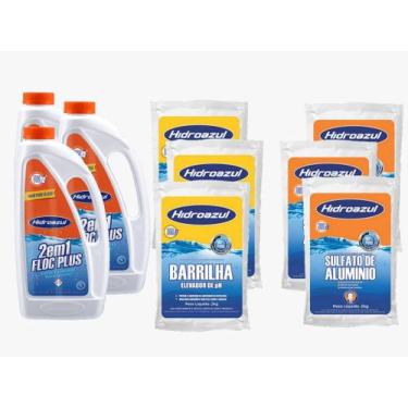 Imagem de Kit HIDROAZUL Tratamento Piscinas Floc Plus 2em1 3L Barrilha  6kg Sulf