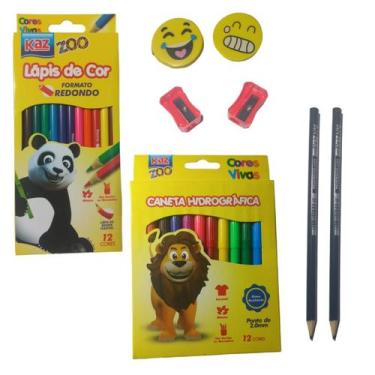 Imagem de Kit Lápis de Cor 12 Cores + 2 Lápis de Escrever Grafite + Canetinha Hi