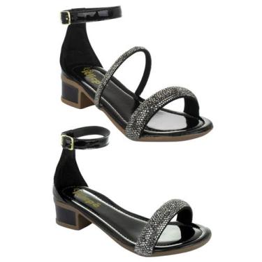 Imagem de Kit 02 Pares Sandália Infantil Menina Saltinho Baixo Grosso Brilho Str