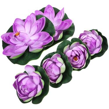 Imagem de 6 Unidades Flores Falsas De Lírio D'água Planta Flutuante Flor De Lotus Plantas Falsas De Nenúfares Para Lagoas Plantas De Peixe Beta Lírios Falsos Rosa Protetor Roxo Artificial
