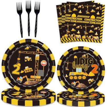 Imagem de 80 Pcs Construction 2nd Birthday Party Supplies Dump Truck Theme Two Decorations Tableware Includes Plates, Napkins, Forks for Boys Construction Two Years Old Birthday Party Decorations Favors