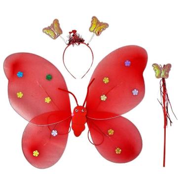 Imagem de Kit Asa De Borboleta Com Tiara Varinha e Luzes Led