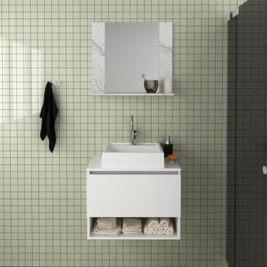 Imagem de Kit Lavabo com Espelho e Cuba Branco Mármore Branco Tecno Mobili