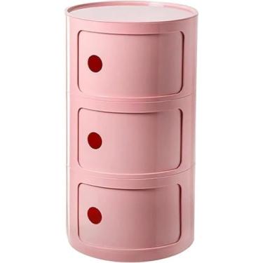 Imagem de Mesa de cabeceira, armário de banheiro pequeno, armário de armazenamento redondo simples, mesa de cabeceira redonda com gavetas, mesa de cabeceira pequena com mesa de cabeceira de armazenamento, mesa