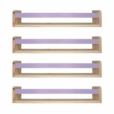 Imagem de Kit 4 Prateleiras Porta Livros em Madeira Pinus Natural Com Cerquinha Colorida Cor:Cerquinha Lavanda;Tamanho:12x60
