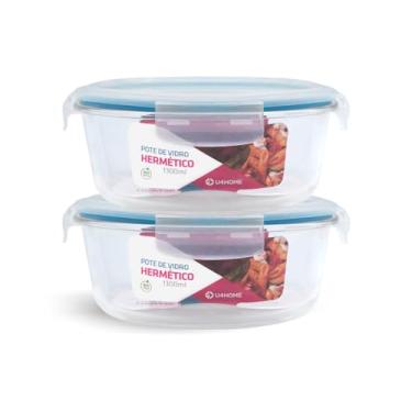 Imagem de Kit 2 Potes de Vidro Redondo com Tampa Hermética 1300ml (Azul)
