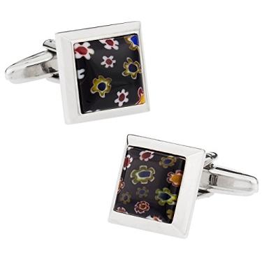 Imagem de Abotoaduras quadradas de vidro veneziano Millipore preto Cuff-Daddy com caixa de apresentação