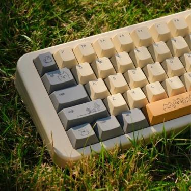 Imagem de Teclas PBT Cute Cat, 143 teclas personalizadas com perfil cereja, tampas de teclado com sublimação de tinta amarela para teclado mecânico para jogos Cherry MX Switchs