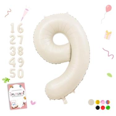 Imagem de Smlpuame 40 Inch Beige Number 9 Balloons for 9th Birthday Decorations Boys Girl, Giant Self-Sealing Cream Foil Number 0-10 White Sand Balloon for Women Men Party Anniversary Baby Shower Supplies