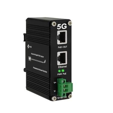 Imagem de Injetor PoE 5G – Adaptador POE Endurecido Industrial 5 Gigabit IEEE802.3bt 60W com Entrada DIN 12-48V DC, capa de alumínio IP40, para roteador sem fio 5G/AP/extensor de alcance Wi-Fi