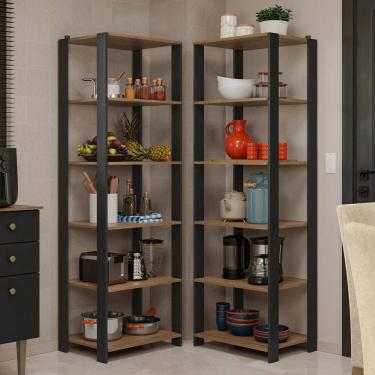 Imagem de Armário Estante Multiuso Organizador de Canto 10 Prateleiras 118cm Rustic/Preto Madesa