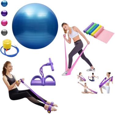 Imagem de Kit Funcional Bola De Pilates 65cm + Elástico de Tensão + Thera Band