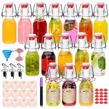 Imagem de COMUDOT Garrafas de vidro Swing Top de 113 g, conjunto de 15 frascos de extrato de baunilha, garrafa de vidro flip top para fabricação caseira, bebidas, óleo, vinagre, água, refrigerante, limoncello