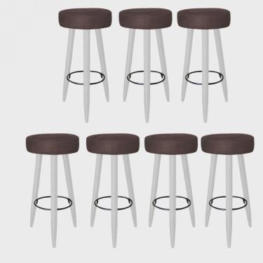 Imagem de Kit 07 Banqueta Alta Lia Para Cozinha Bar Balcão Bistrô Pé Palito Branco Suede Marrom - Ahz Móveis