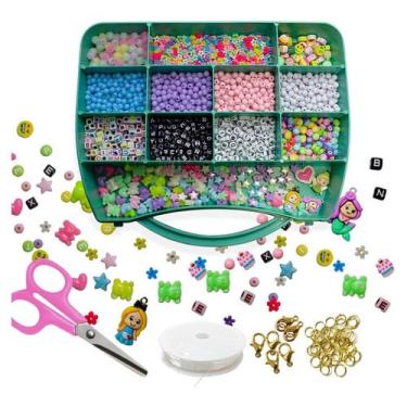 Imagem de Kit Miçangas Coloridas Infantil Completo Para Montar Pulseiras Colar Bijuterias Coloridas