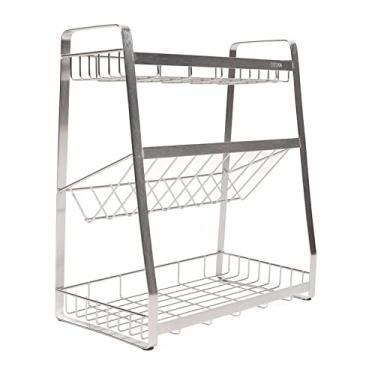 Imagem de Organizador do Rack de Temperos, 3 Camadas de Aço Inoxidável Organizador de Tempero Prateleira Suporte de Armazenamento para o Escritório da Cozinha do Armário