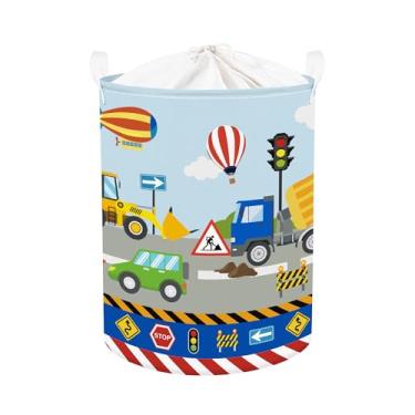 Imagem de HUUMONSS Carrinho de construção, cesto de roupa suja dobrável, cesta de armazenamento infantil, caixa de presente para meninos, caixa de brinquedo para berçário, escavadeira, 63L